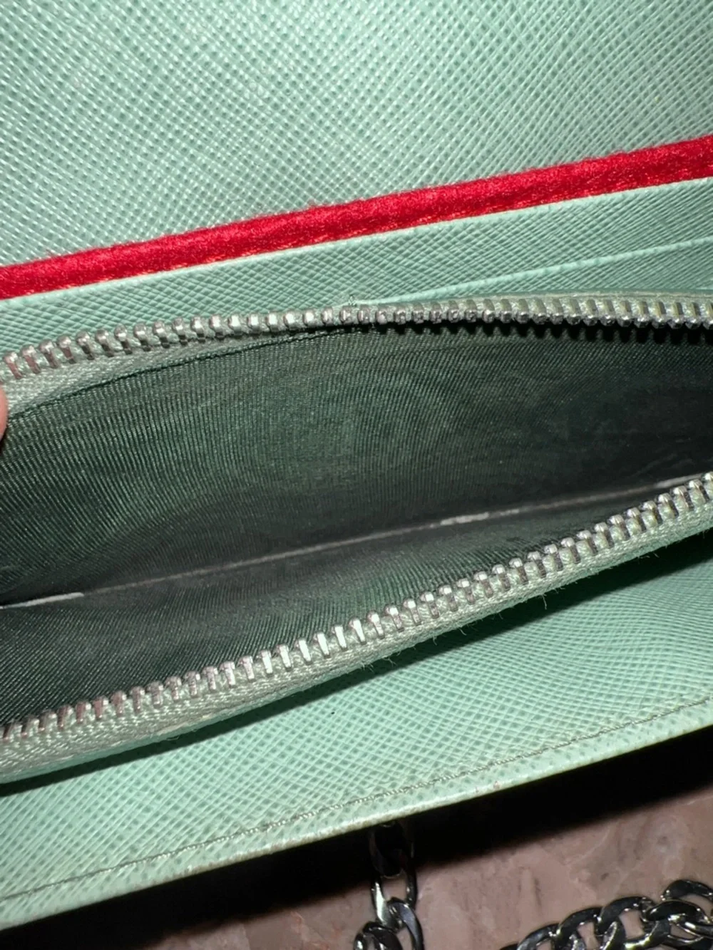 Prada Saffiano Leather Clutch in Mint Green with Silver Chain insert - Picture 17 of 17